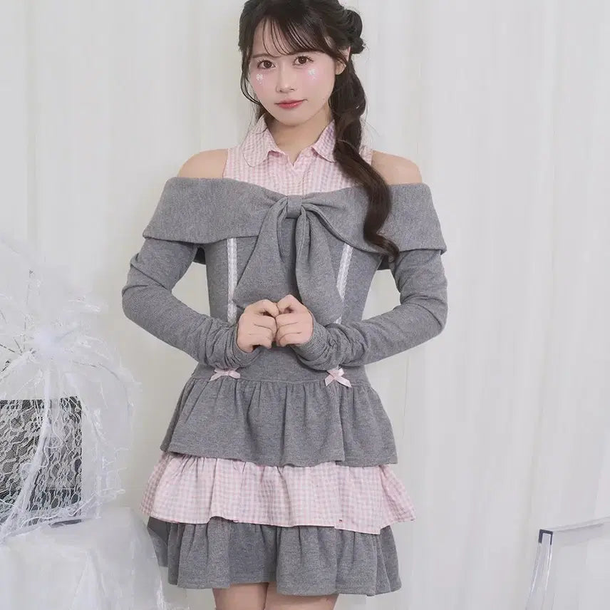 [BUNJANG] Honey Cinnamon Off-Shoulder Ribbon Docking Dress / 허니시나몬 오프숄더 리본 도킹 원피스