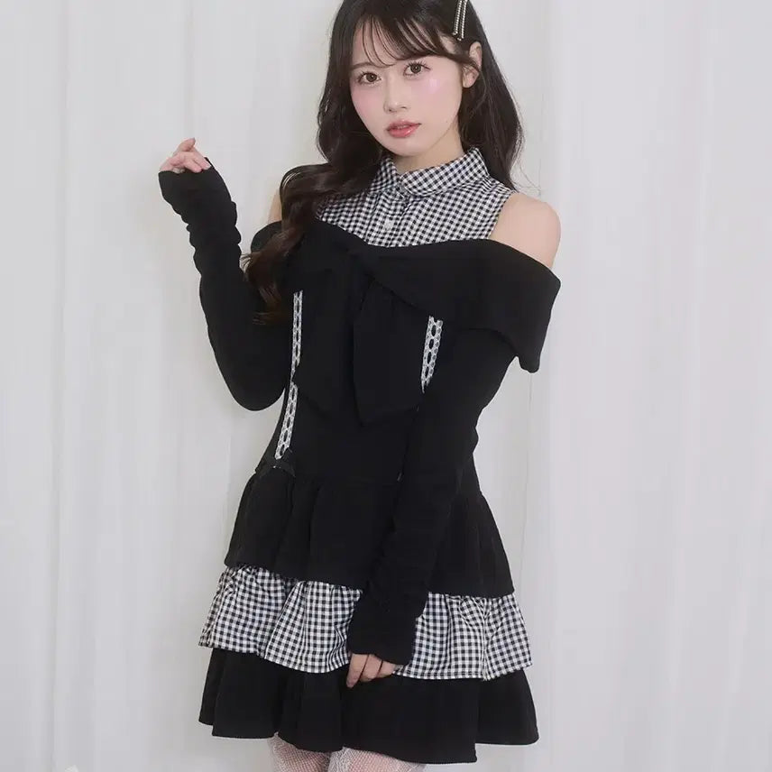 [BUNJANG] Honey Cinnamon Off-Shoulder Ribbon Docking Dress / 허니시나몬 오프숄더 리본 도킹 원피스