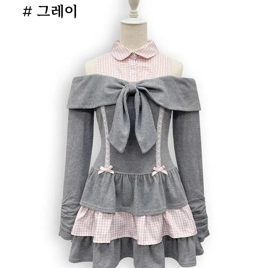 [BUNJANG] Honey Cinnamon Off-Shoulder Ribbon Docking Dress / 허니시나몬 오프숄더 리본 도킹 원피스