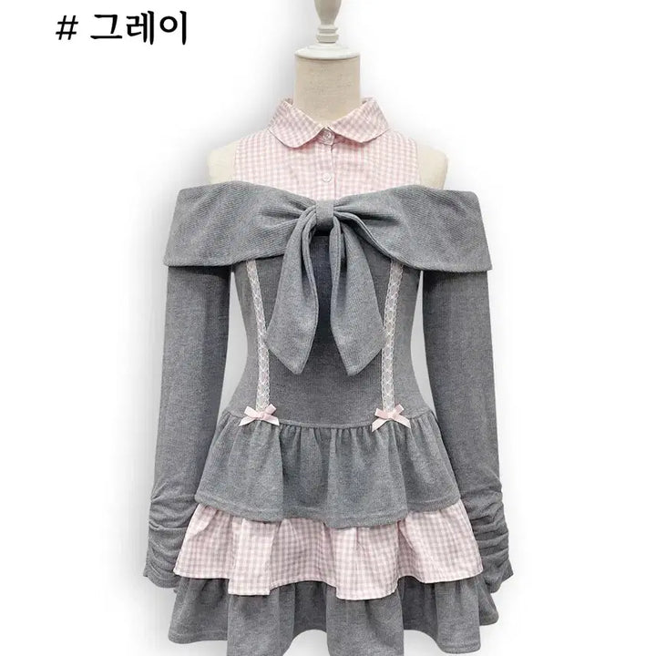 [BUNJANG] Honey Cinnamon Off-Shoulder Ribbon Docking Dress / 허니시나몬 오프숄더 리본 도킹 원피스