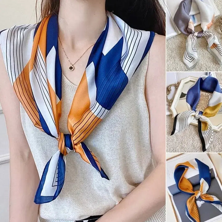 [BUNJANG] Patterned Scarf - Blue/Orange / 패턴 스카프 블루/오렌지 포인트(새상품)