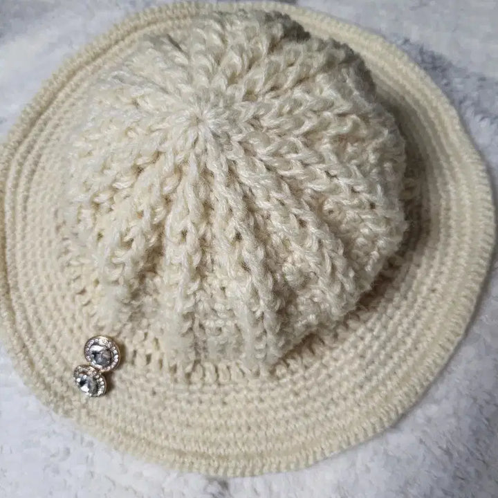 [BUNJANG] Handmade Ivory Knit Bucket Hat / 아이보리 니트 벙거지 모자
