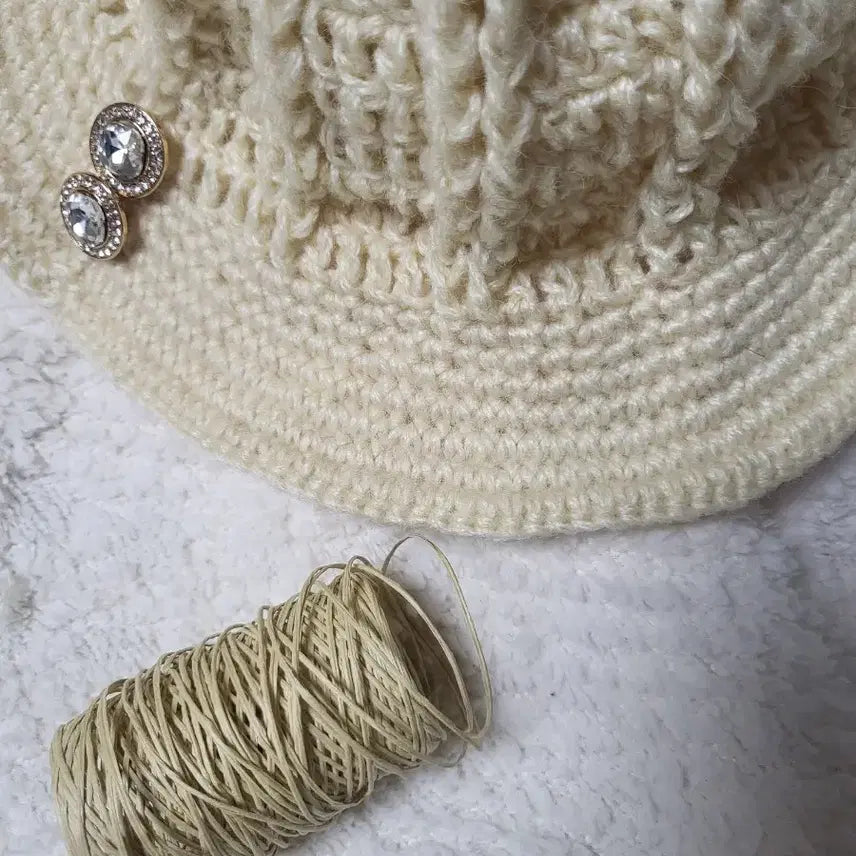 [BUNJANG] Handmade Ivory Knit Bucket Hat / 아이보리 니트 벙거지 모자