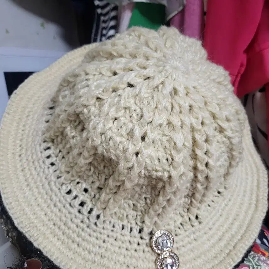 [BUNJANG] Handmade Ivory Knit Bucket Hat / 아이보리 니트 벙거지 모자