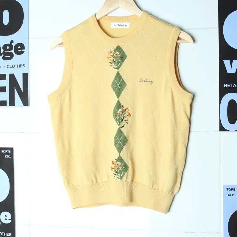 [BUNJANG] Wool Knit Vest / (M) 울시 니트 조끼 베스트 자수 노랑-17678