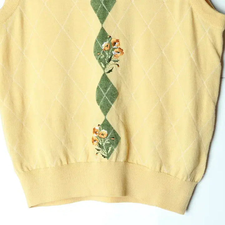 [BUNJANG] Wool Knit Vest / (M) 울시 니트 조끼 베스트 자수 노랑-17678