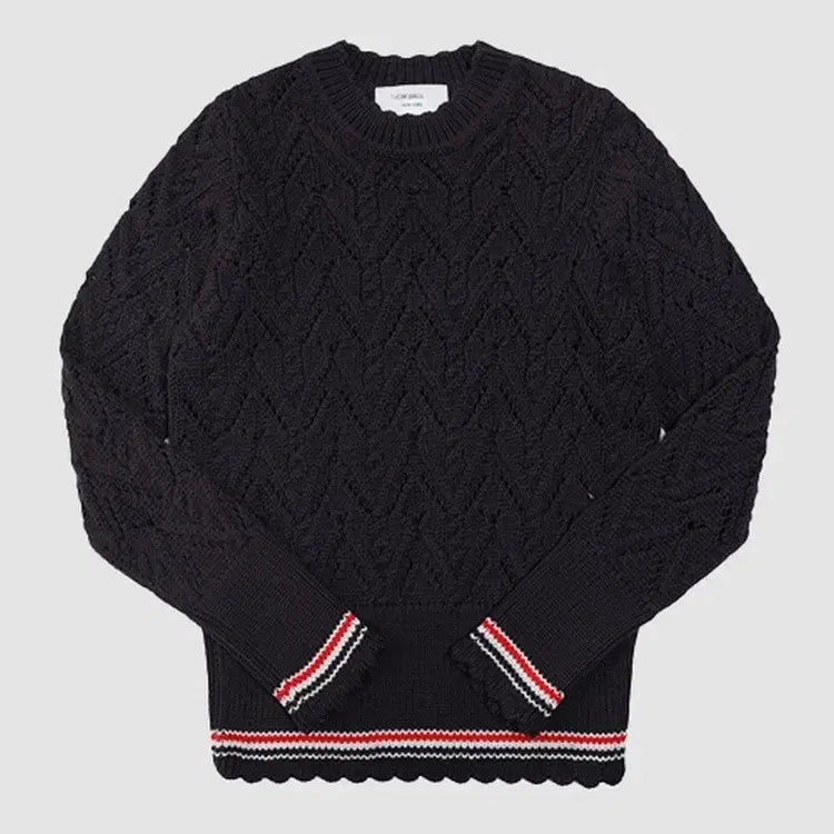 [BUNJANG] Thom Browne Sustainable Merino Wool Pointelle Cable Knit Scalloped Sweater / (W) 톰브라운 서스테이너블 메리노 포인텔 케이블 니트 스캘롭트
