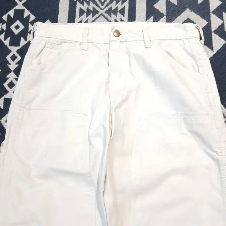 [BUNJANG] ROUND HOUSE 00s Cream White Logo Patch Double Knee Carpenter Pants / ROUND HOUSE 00s 크림 화이트 로고패치 더블니 카펜터 아메카지
