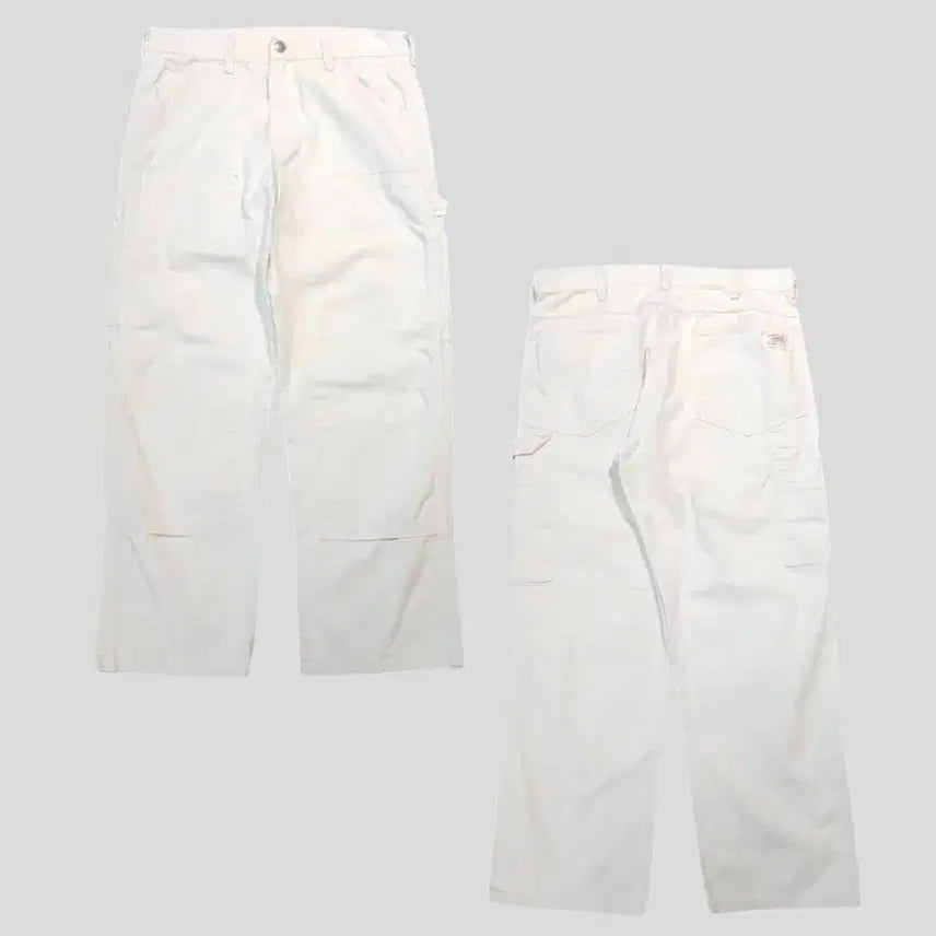 [BUNJANG] ROUND HOUSE 00s Cream White Logo Patch Double Knee Carpenter Pants / ROUND HOUSE 00s 크림 화이트 로고패치 더블니 카펜터 아메카지
