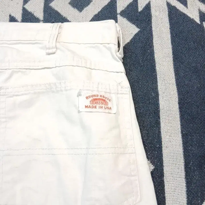 [BUNJANG] ROUND HOUSE 00s Cream White Logo Patch Double Knee Carpenter Pants / ROUND HOUSE 00s 크림 화이트 로고패치 더블니 카펜터 아메카지
