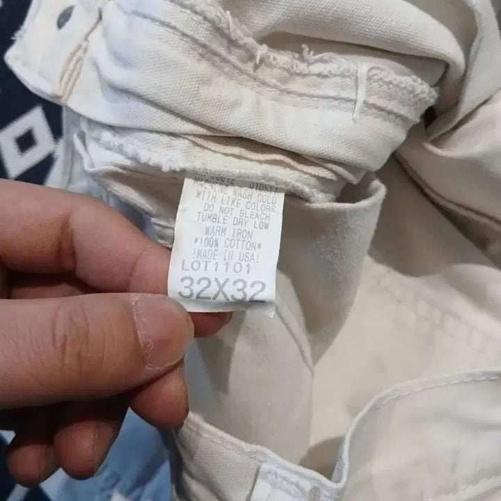[BUNJANG] ROUND HOUSE 00s Cream White Logo Patch Double Knee Carpenter Pants / ROUND HOUSE 00s 크림 화이트 로고패치 더블니 카펜터 아메카지
