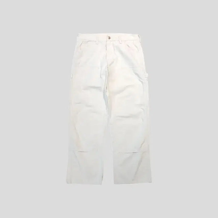 [BUNJANG] ROUND HOUSE 00s Cream White Logo Patch Double Knee Carpenter Pants / ROUND HOUSE 00s 크림 화이트 로고패치 더블니 카펜터 아메카지
