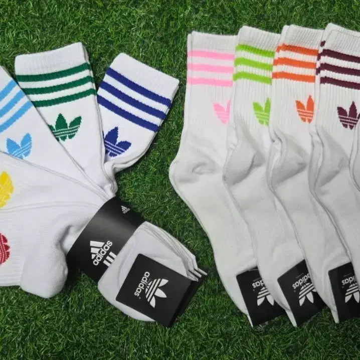 [BUNJANG] Adidas White Three-Stripe Socks (10 Pairs, Unisex) / 아디다스 흰색 삼선 양말