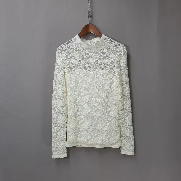 [BUNJANG] Ivory Lace Slim Fit Long Sleeve Blouse / 아이보리 레이스 슬림핏  긴팔 블라우스