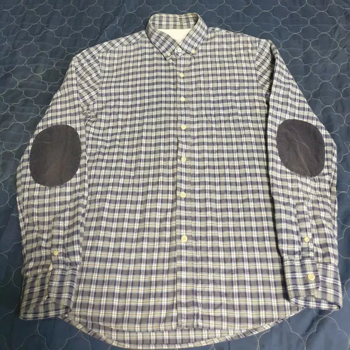 [SOLD OUT] (희귀매물) 솔리드 블루 테일러 워크웨어 코듀로이 엘보패치 체크셔츠(F)
