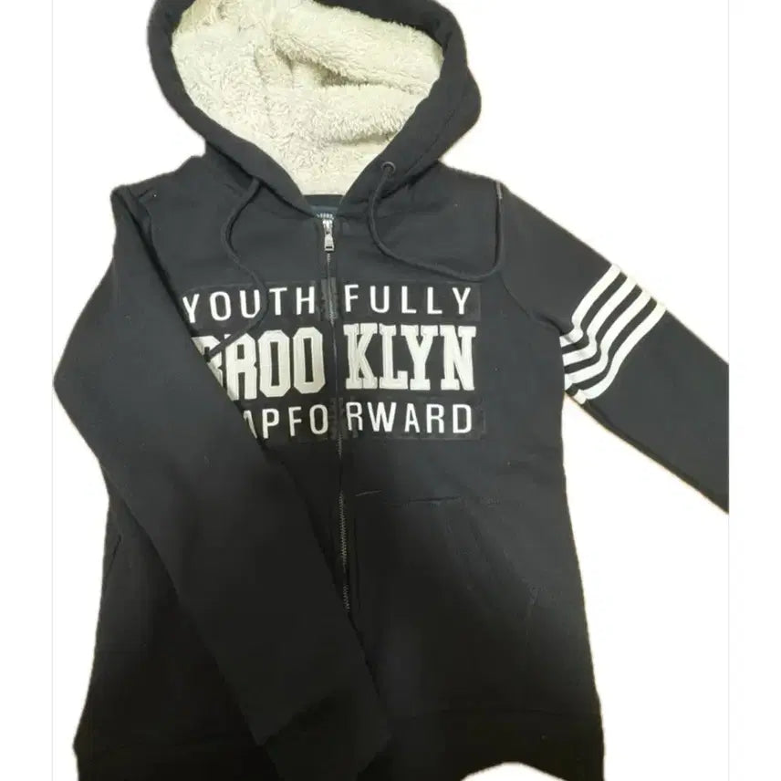 [BUNJANG] Faux Fur Lined Hooded Zip-Up Jacket / 퍼 후드집업