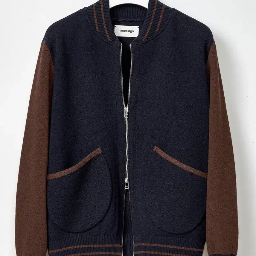 [BUNJANG] Years Ago Merino Wool Knit Varsity Jacket Navy M / 이얼즈어고 메리노 울 니트 바시티 자켓 네이비 M 사이즈