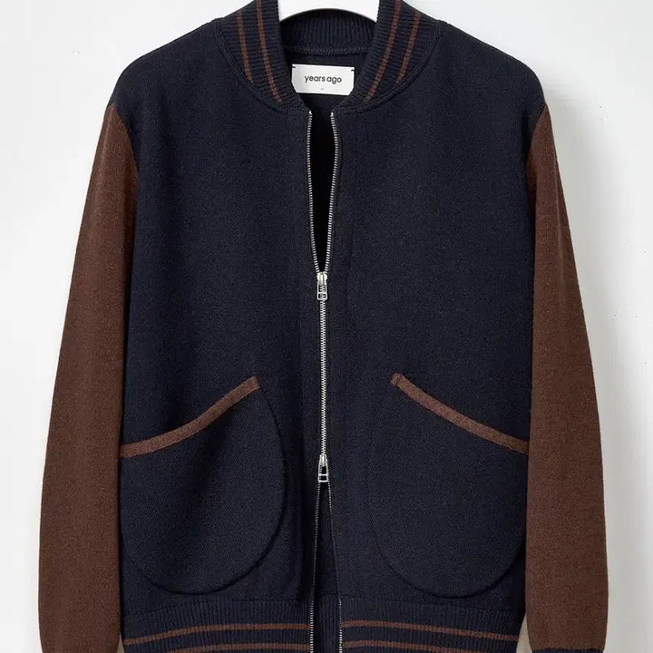 [BUNJANG] Years Ago Merino Wool Knit Varsity Jacket Navy M / 이얼즈어고 메리노 울 니트 바시티 자켓 네이비 M 사이즈