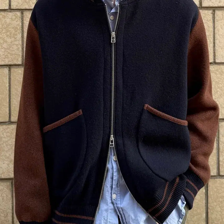 [BUNJANG] Years Ago Merino Wool Knit Varsity Jacket Navy M / 이얼즈어고 메리노 울 니트 바시티 자켓 네이비 M 사이즈