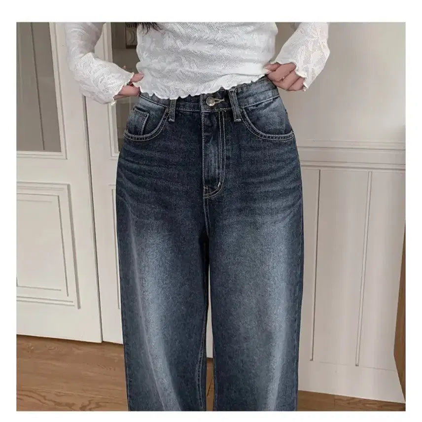 [BUNJANG] Wide Long Jeans Pants - Dark Blue/Black / 와이드 롱팬츠 진청,흑청(새상품/키작녀, 44도 가능)