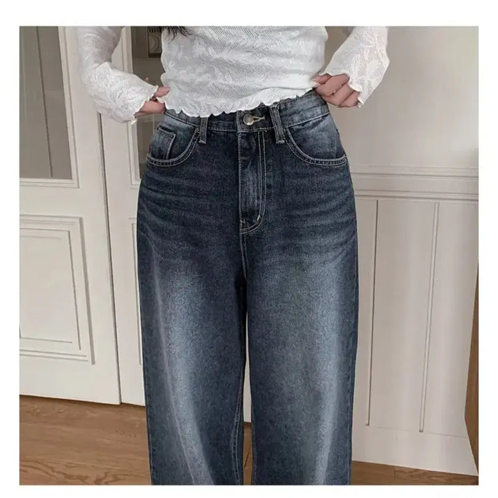 [BUNJANG] Wide Long Jeans Pants - Dark Blue/Black / 와이드 롱팬츠 진청,흑청(새상품/키작녀, 44도 가능)