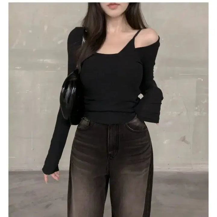 [BUNJANG] Wide Long Jeans Pants - Dark Blue/Black / 와이드 롱팬츠 진청,흑청(새상품/키작녀, 44도 가능)