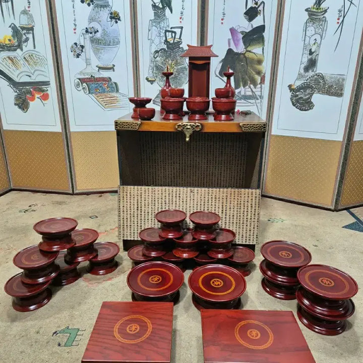 [BUNJANG] Namwon Wooden Ritual Vessels and Phoenix Urn Chest Bandaji Set / 남원목제기와 봉황제기함 반닫이 세트