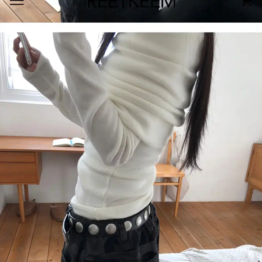 [BUNJANG] RitKim Angora Off-Shoulder Knit Ivory / 릿킴 앙고라 오프숄더 니트 아이보리