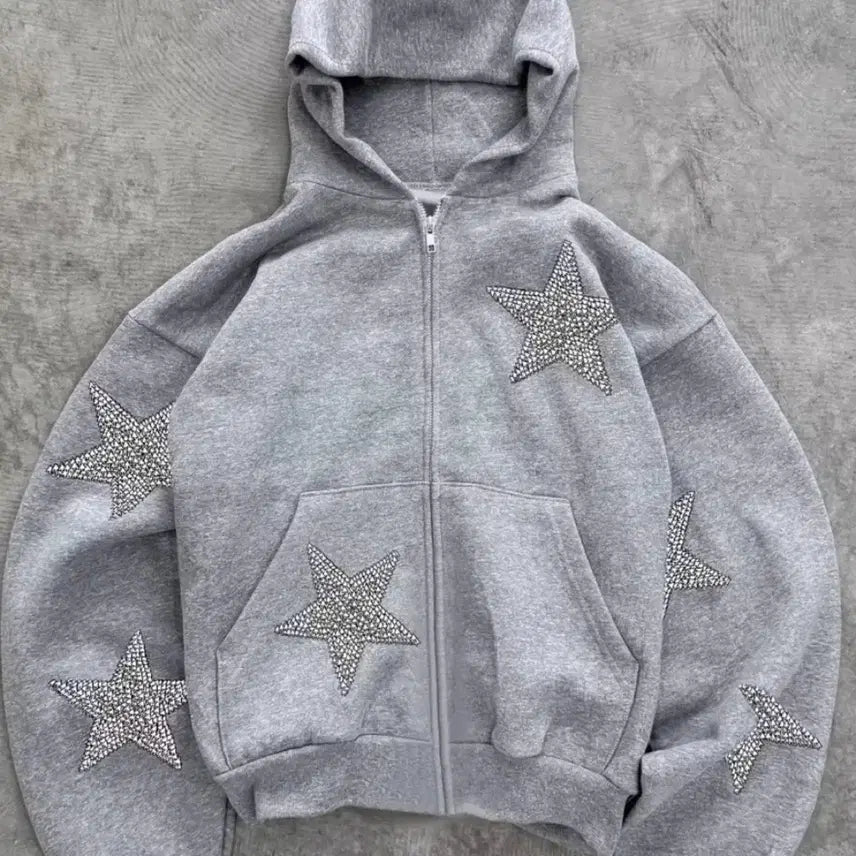 [BUNJANG] Ablly Gray Star Pattern Hooded Zip-up / [FREE] 별 패턴 그레이 후드집업 에이블리