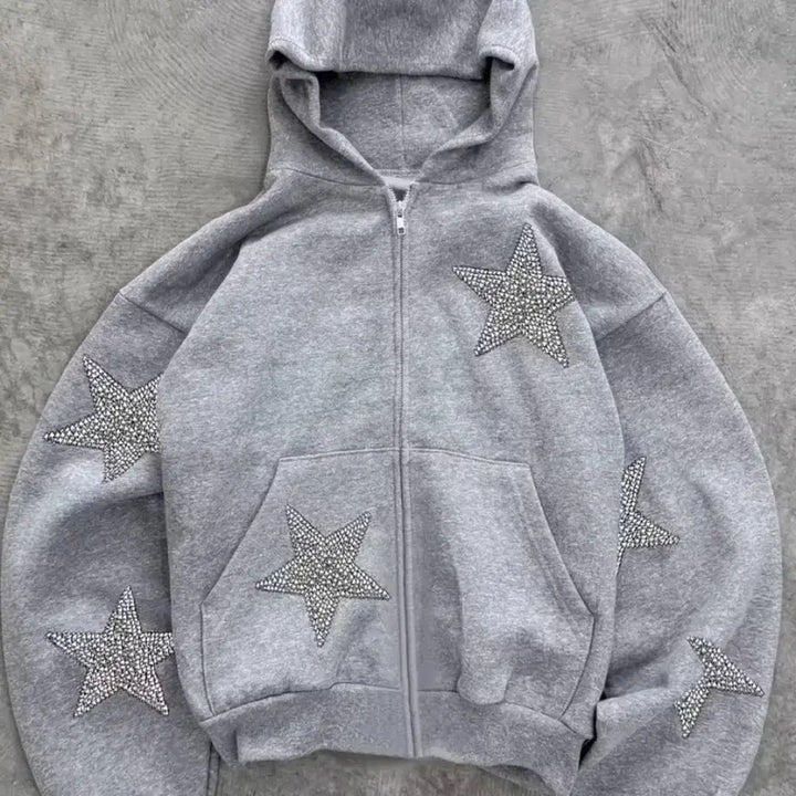 [BUNJANG] Ablly Gray Star Pattern Hooded Zip-up / [FREE] 별 패턴 그레이 후드집업 에이블리