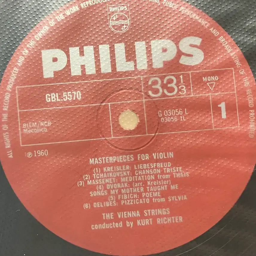 [BUNJANG] The Vienna Strings Violin Masterpieces 1960 Philips Mono LP / 수입LP) 빈스트링스 - 바이올린 명곡 Philips 모노음반
