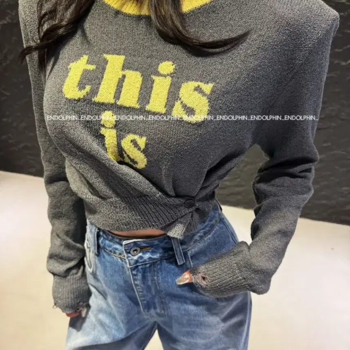 [BUNJANG] Endorphin Colorblock Knit Sweater Gray / 엔돌핀 디스배색니트 그레이