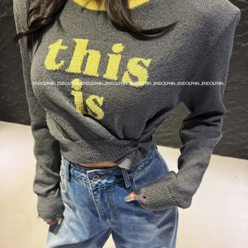 [BUNJANG] Endorphin Colorblock Knit Sweater Gray / 엔돌핀 디스배색니트 그레이