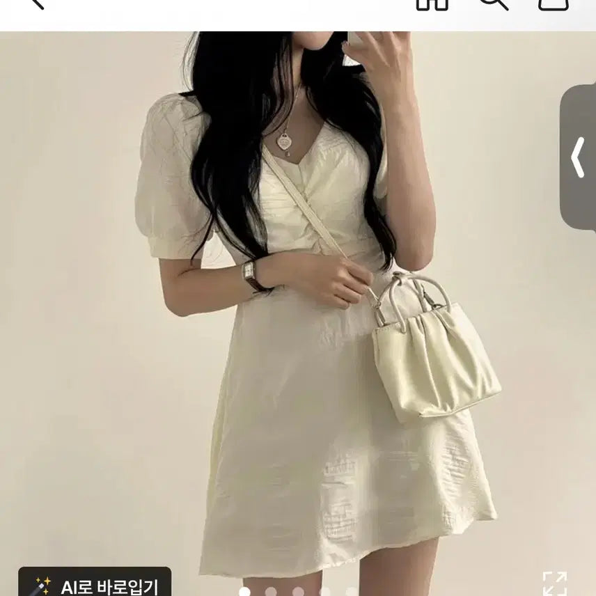 [SOLD OUT] 브이넥 퍼프 반팔 미니 원피스