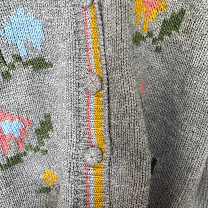 [BUNJANG] Egg Floral Knit Cardigan Gray / 에그 꽃무늬 니트 가디건 그레이