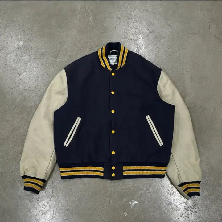 [BUNJANG] Golden Bear Varsity Jacket Navy Gold / Made in USA 골든베어 바시티 자켓 네이비 골드