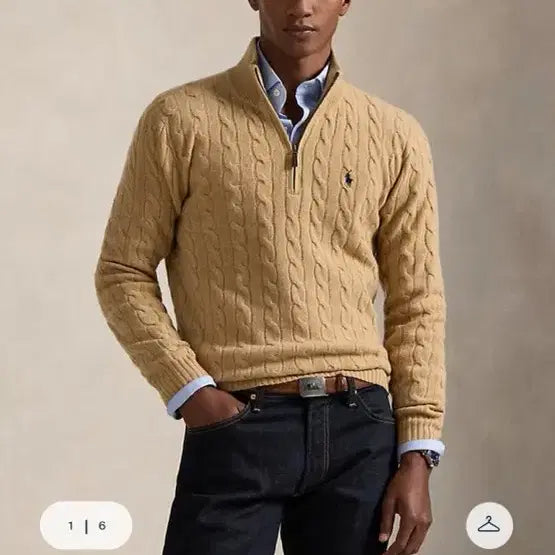[BUNJANG] Polo Ralph Lauren Cable Knit Wool Cashmere Zip-Up Sweater / 폴로 랄프로렌 남성 케이블 니트 울캐시미어 집업 스웨터
