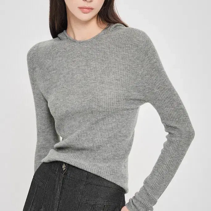 [BUNJANG] Obze Cashmere Hooded Knit Top (Gray) / 한섬 오브제 캐시미어 후드 니트 탑 (그레이) - 미착용 새상품