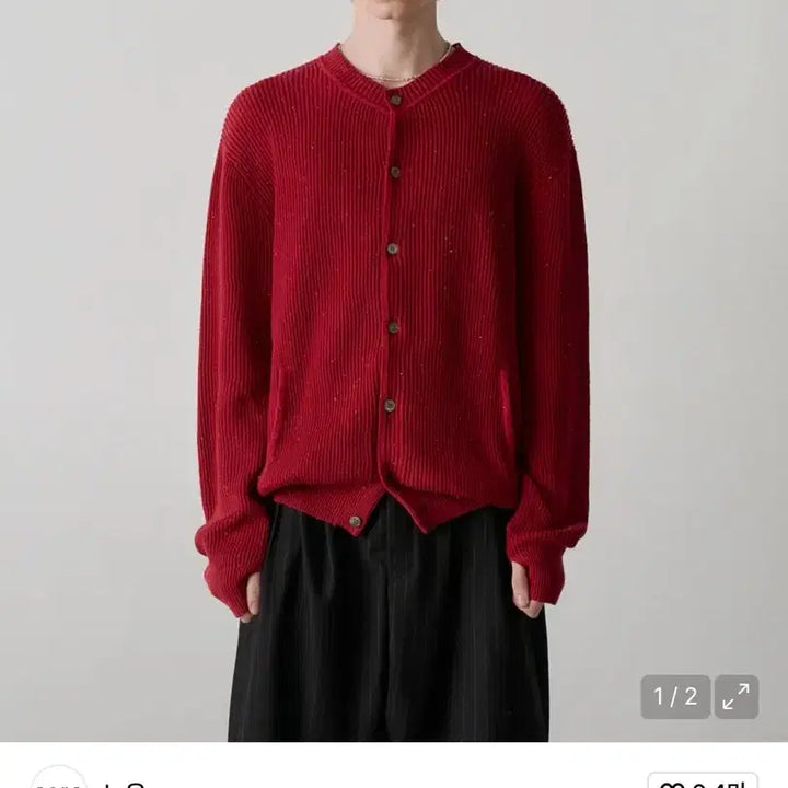 [BUNJANG] Known Nep Yarn Crewneck Cardigan (Red) / 노운 / 네프 얀 크루넥 가디건 (레드) / 1