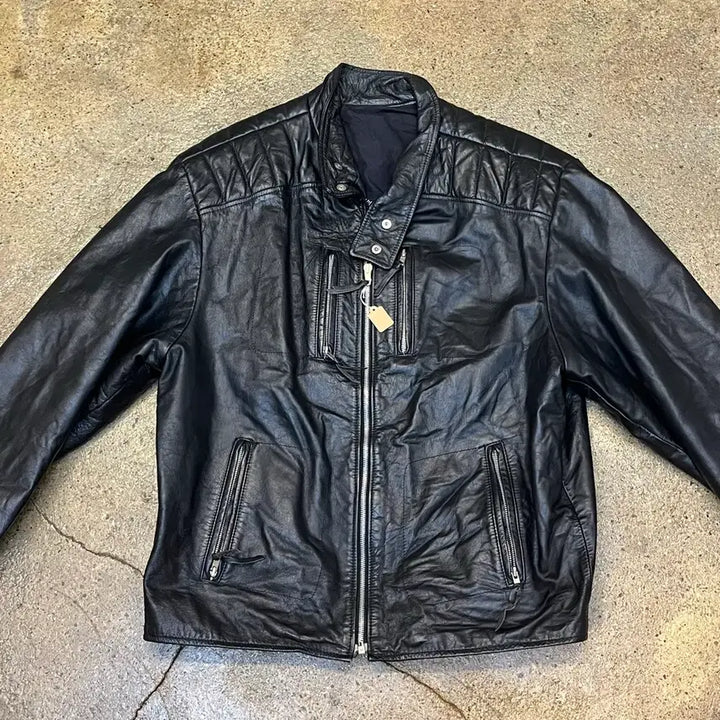 [BUNJANG] Vintage Black Cowhide Leather Rider Jacket / 미국 빈티지 블랙 소가죽 라이더 자켓