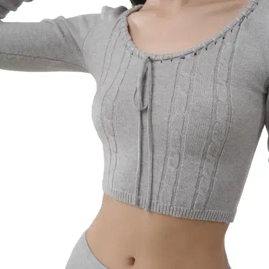 [BUNJANG] Kleesier Churro Cable Ribbon Knit Sweater / 클리시어 츄로 케이블 리본 니트 그레이 kleesier churro