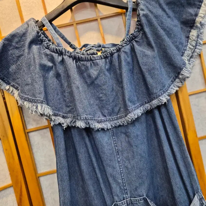 [SOLD OUT] SYP 데님 오프숄더 캉캉 롱 원피스 55