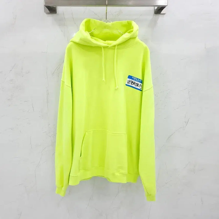 [BUNJANG] VETEMENTS Hello My Name Neon Oversized Hoodie / XS / 베트멍 헬로 마이 네임 네온 오버 후드티