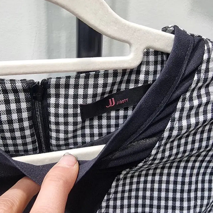 [BUNJANG] Zigot Check Pleated Sleeve Dress S / 지고트 체크 배색 플리츠소매 원피스 S