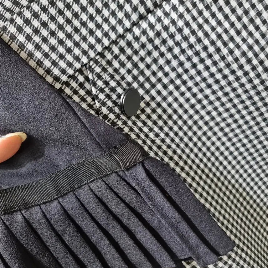 [BUNJANG] Zigot Check Pleated Sleeve Dress S / 지고트 체크 배색 플리츠소매 원피스 S