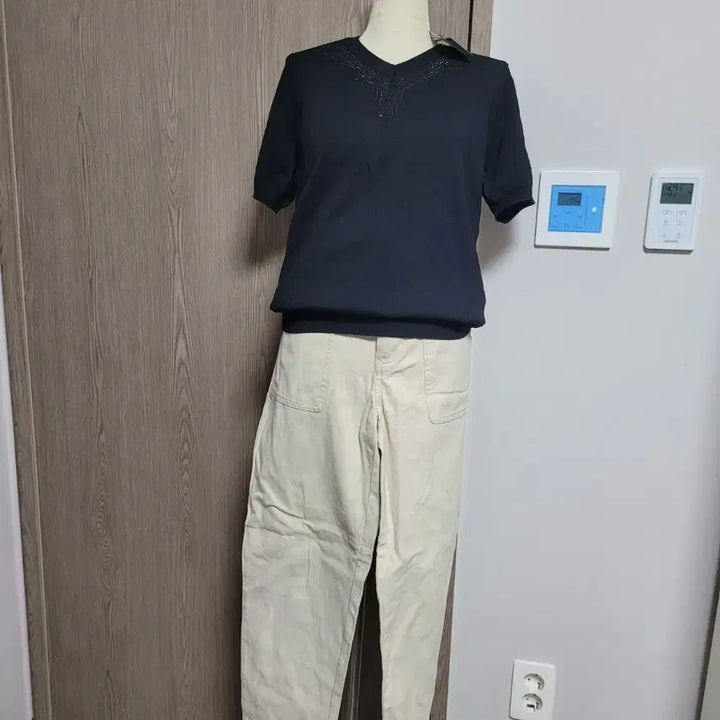 [BUNJANG] Crocodile Black Short Sleeve Knit Top / 새상품)  크로커다일 미사용품 블랙 반팔 니트  100