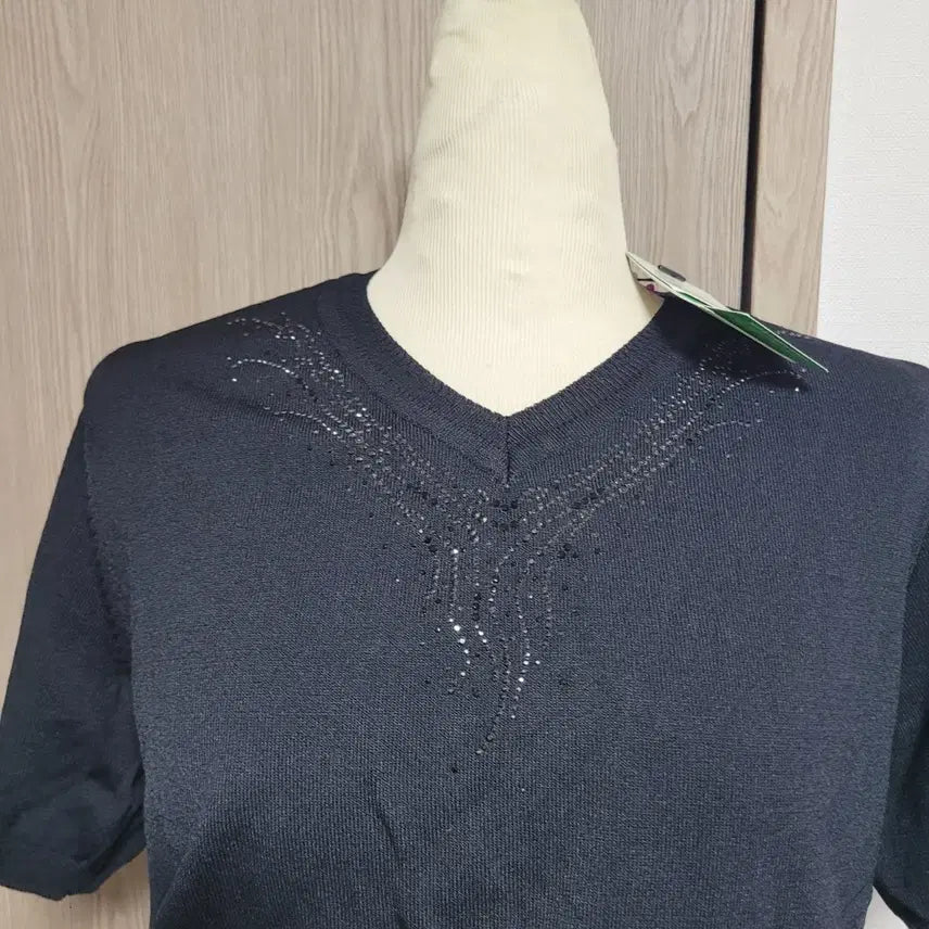[BUNJANG] Crocodile Black Short Sleeve Knit Top / 새상품)  크로커다일 미사용품 블랙 반팔 니트  100