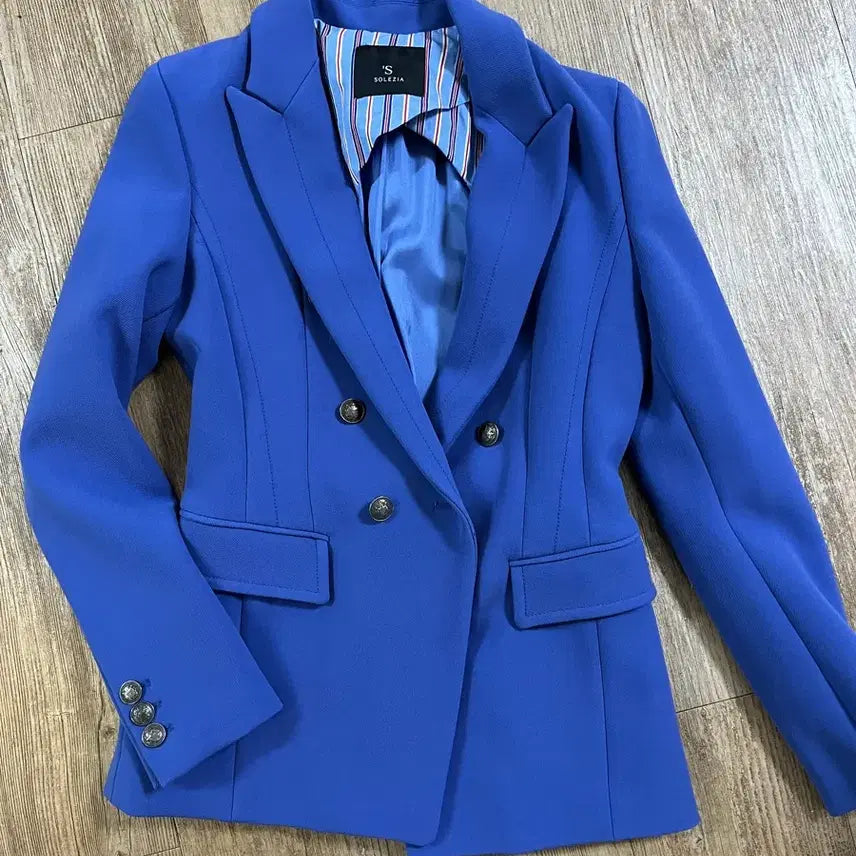 [BUNJANG] SOLEZIA Blue Double Button Jacket (S) / SOLEZIA 블루 더블 버튼 자켓(s)