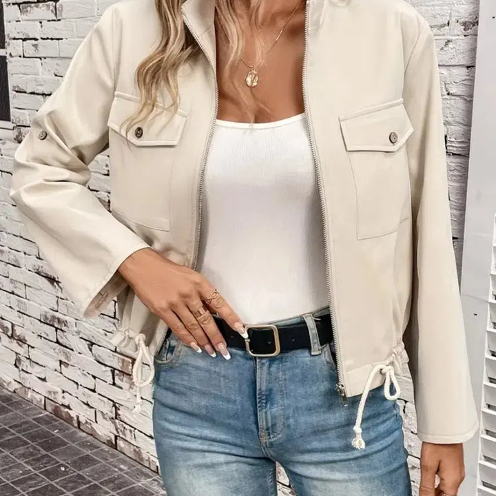 [BUNJANG] Simple Ivory Stand Collar Jacket - Size M / 심플 아이보리 칼라 자켓 .새상품