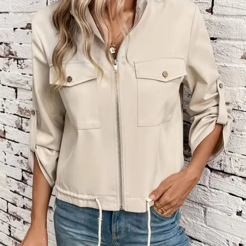 [BUNJANG] Simple Ivory Stand Collar Jacket - Size M / 심플 아이보리 칼라 자켓 .새상품